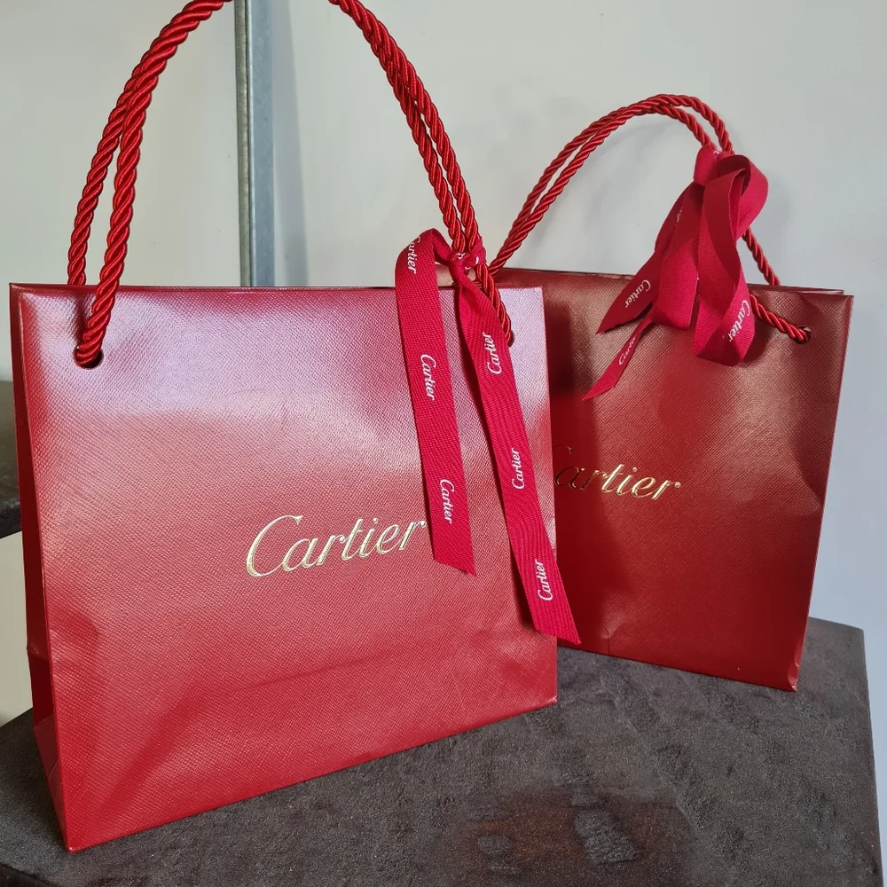 CARTIER fancy red GIFT BAGS with Ribbons - Set of 2 - AUTHENTIC!